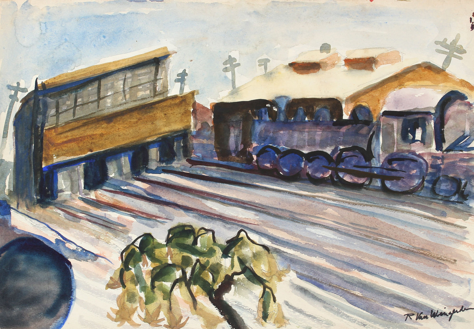 California Train Station<br>1940-50s Watercolor<br><br>#4675