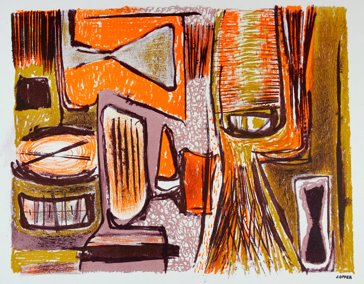 Orange Organic Forms&lt;br&gt;1940-50s Stone Lithograph&lt;br&gt;&lt;br&gt;#40694