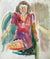 Expressive Seated Woman in Dress <br>Early-Mid 20th Century Watercolor<br><br>#13219