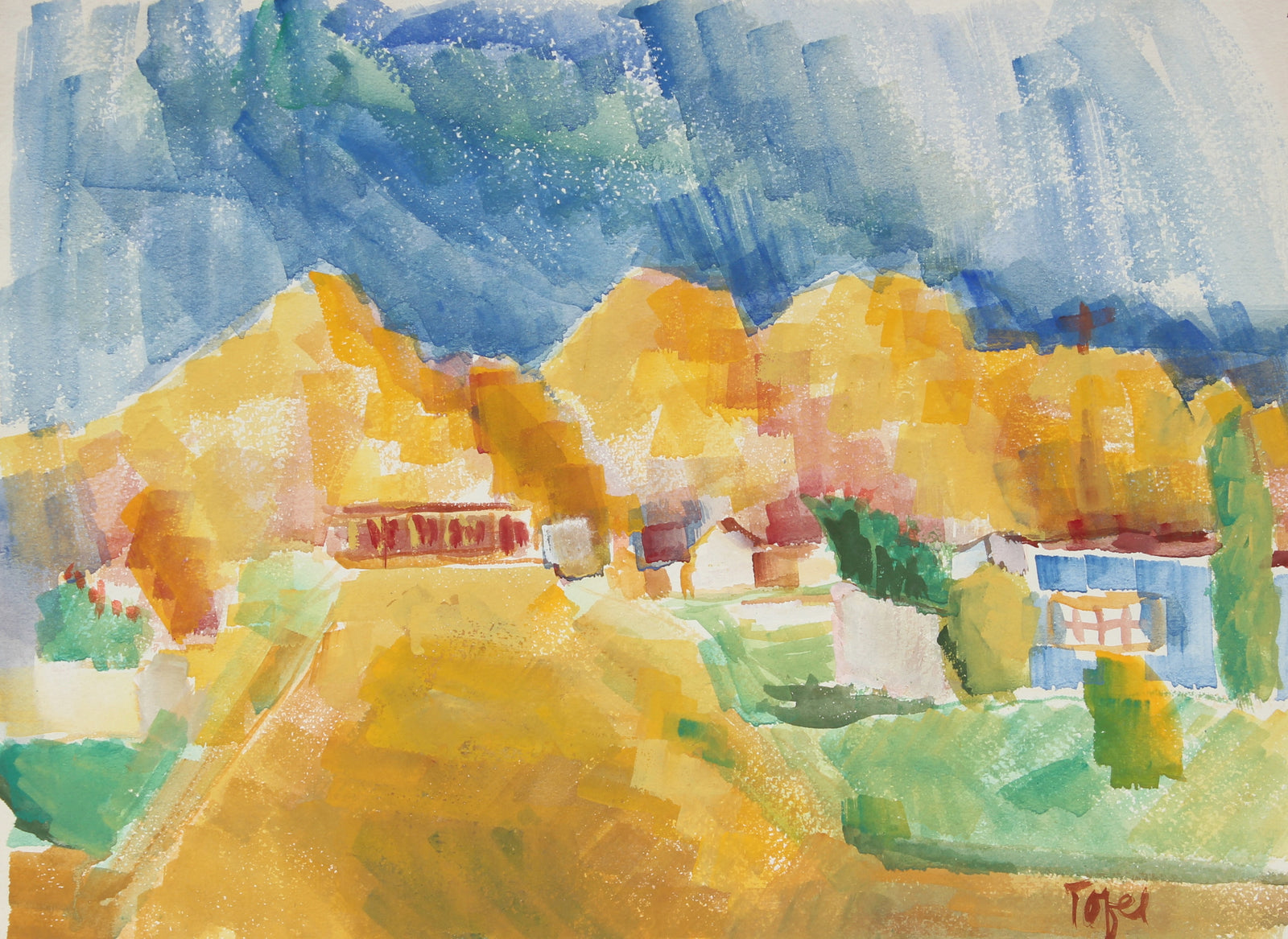 Expressive Landscape with Mountains<br>Early-Mid 20th Century Watercolor<br><br>#13241